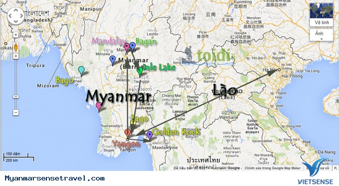 Kinh Nghiệm đi khám phá Myanmar bản đồ hành trình myanmar